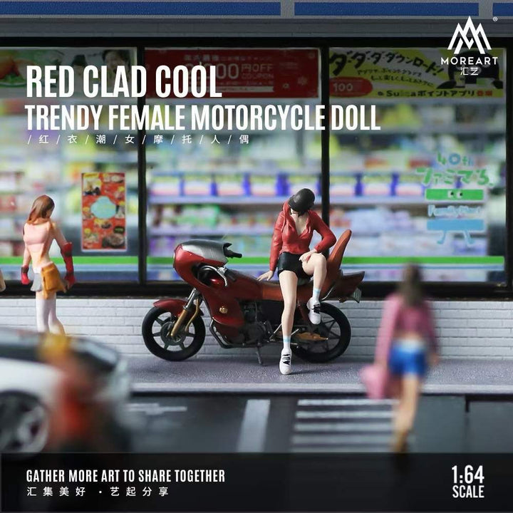 MoreArt 1:64 Red Clad Cool Motorcycle Girl MO222023