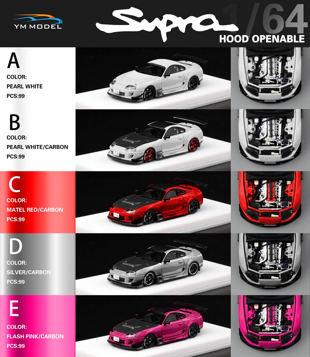 YM Model 1:64 Toyota Supra jza80 (5 Versions)