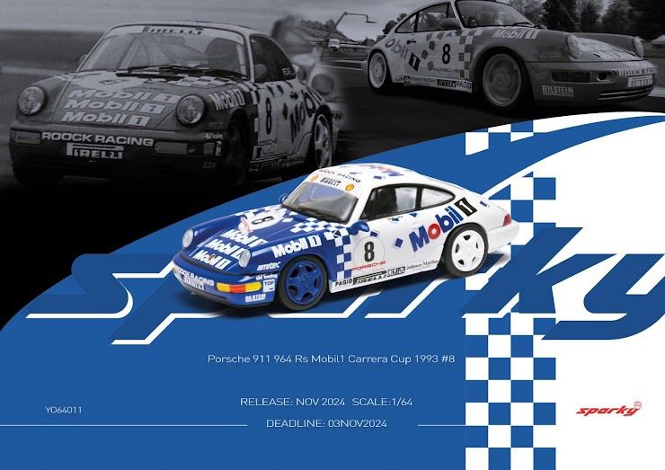 Sparky X Tiny 1:64 Porsche 911 964 Rs Mobil1 Carrera Cup 1993 #8 Blue (Tiny Exclusive) YO64011