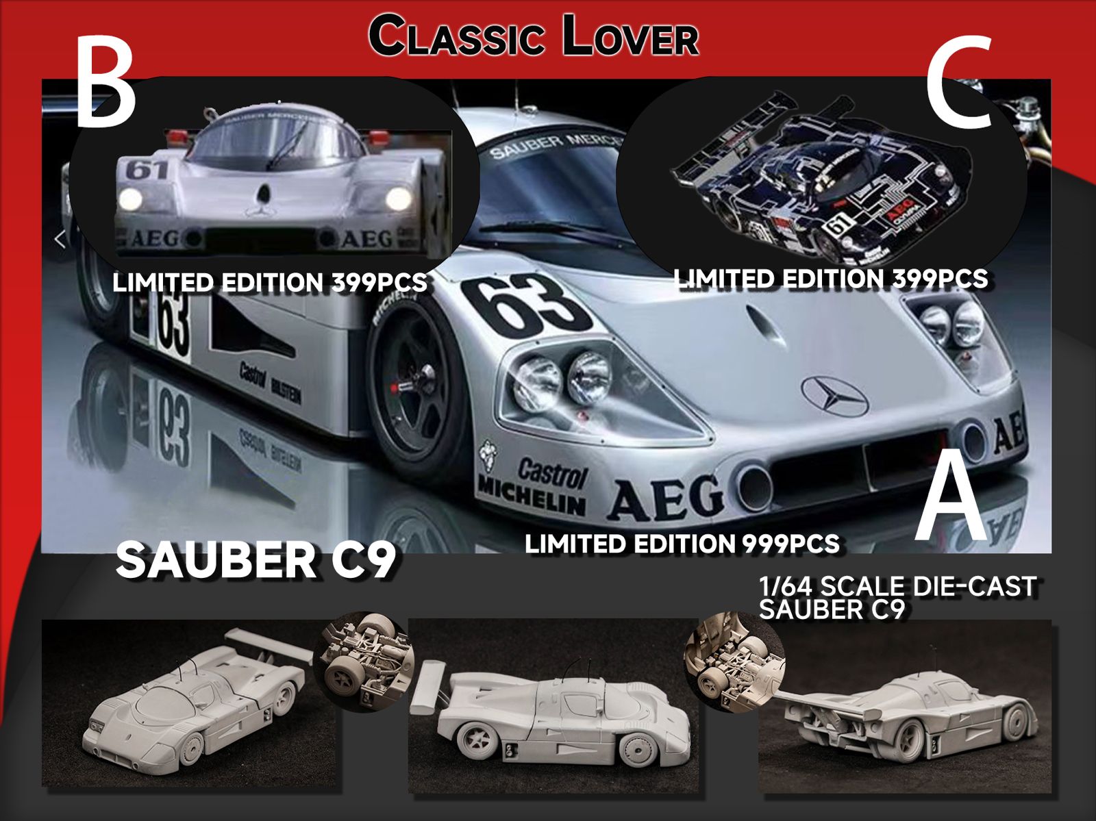 Preorder] Classic Lover CL 1:64 Sauber C9 Diecast Model (3
