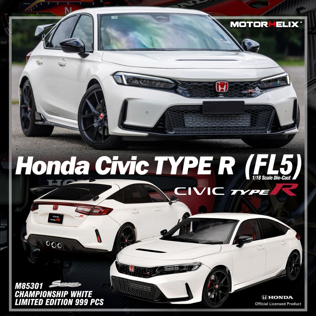 1/18 Honda Civic TYPE-R FL5 モデルカー ホワイト 1/18 Dealer Edition 2023 Honda Civic Type-R FL5 (White