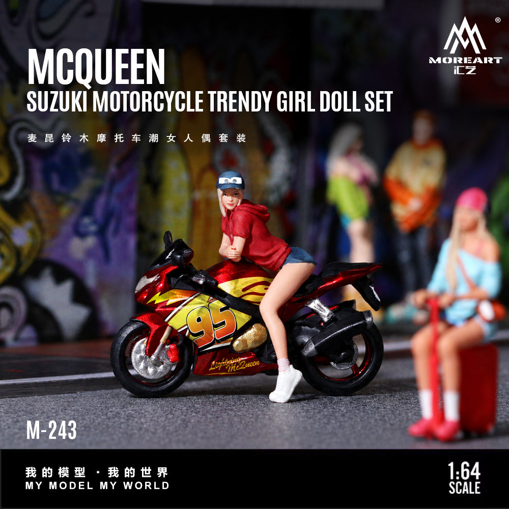 Preorder] MoreArt 1:64 MCQUEEN SUZUKI MOTORCYCLE TRENDY GIRL DOLL