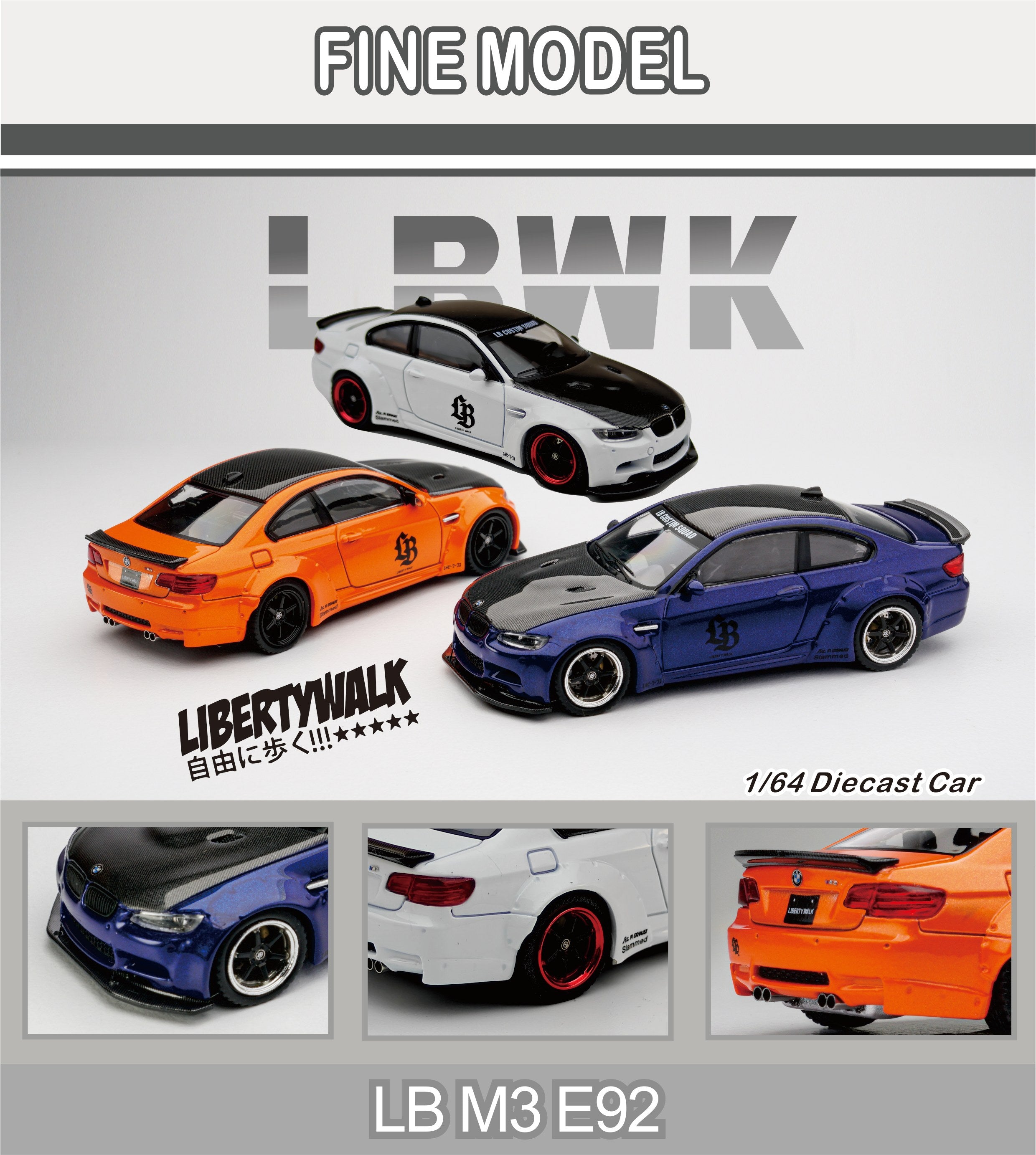 Fine Model 1:64 BMW M3 E92 LBWK Modify (3 Colours) – Horizon Diecast