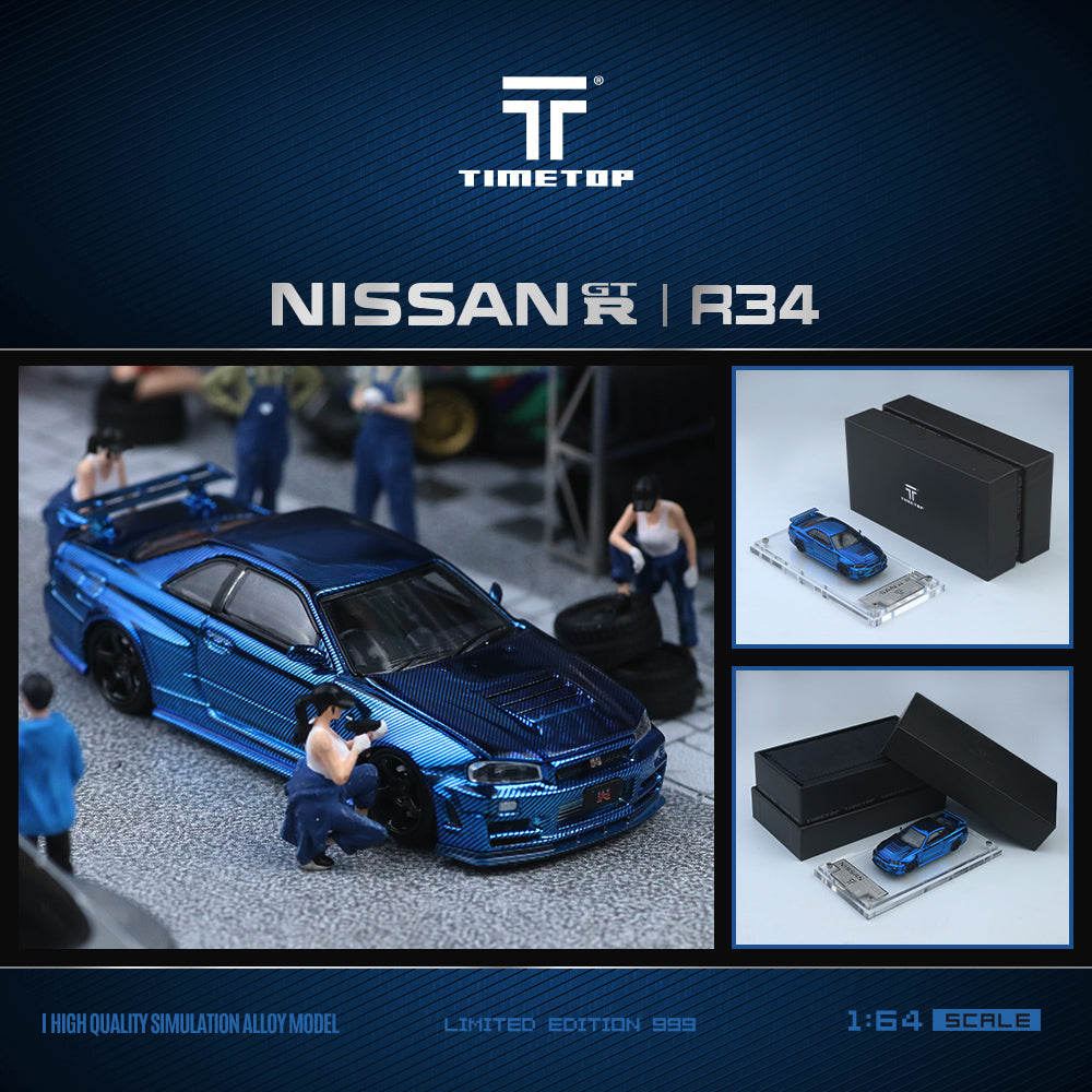 Time Top 1:64 Nissan GTRR34 - Chrome Blue – Horizon Diecast