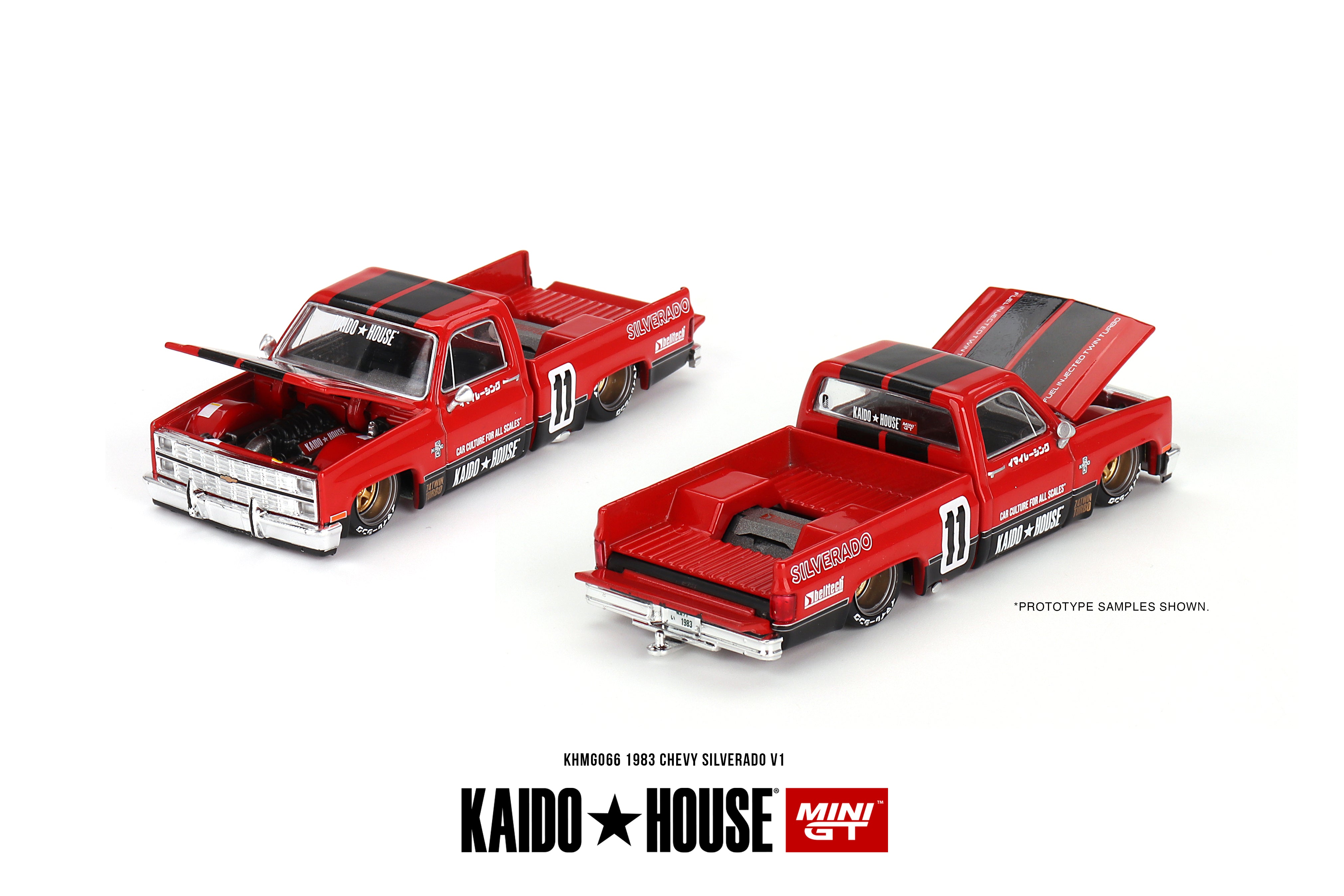 Kaido House Chevrolet Silverado Kaido V2 – Mini GT 1:64 Gris, Modèle Diecast Avec Capot Ouvrant