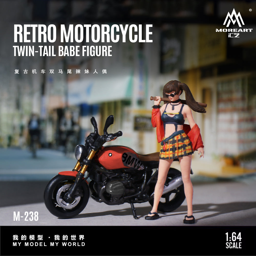 マーティンエモンド　ロッカーバイカーガールスタチュー Preorder] MoreArt 1:64 Vintage Motorcycle Two-Strand Ponytail Cool