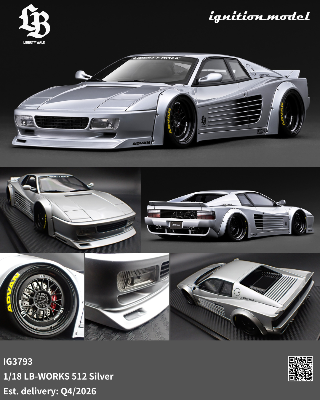 Preorder] Ignition Model 1:18 LB-WORKS Ferrari 512 Silver IG3793