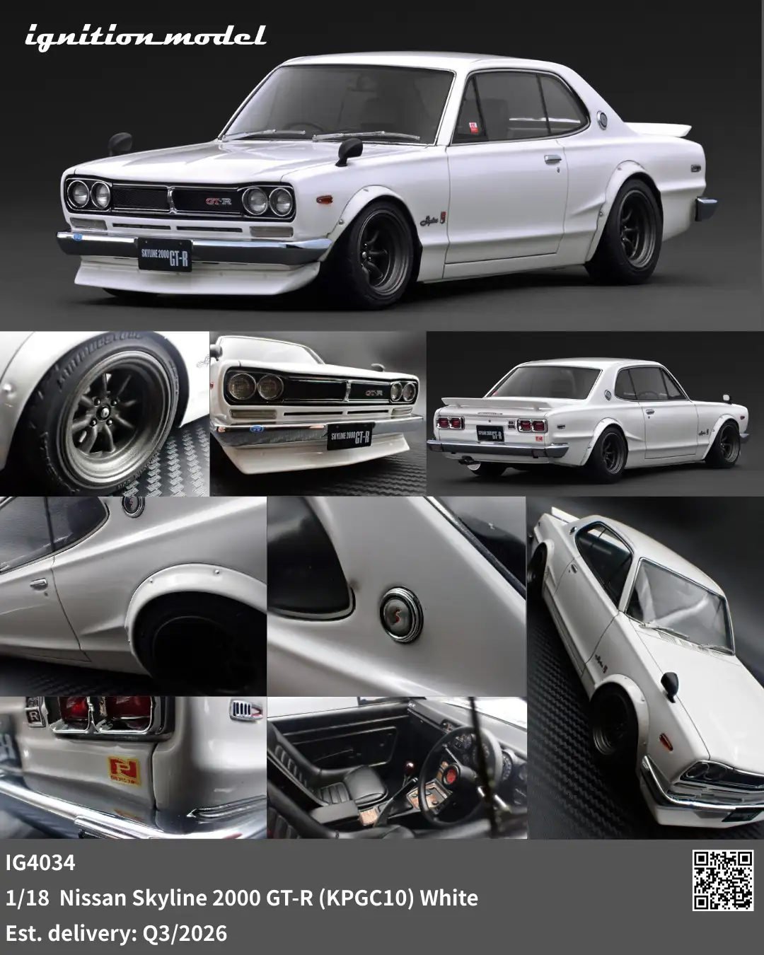Ignition Model 1:18 Nissan Skyline 2000 GT-R (KPGC10) White IG4034 Ignition Model 1:18 Nissan Skyline 2000 GT-R (KPGC10) White IG4034