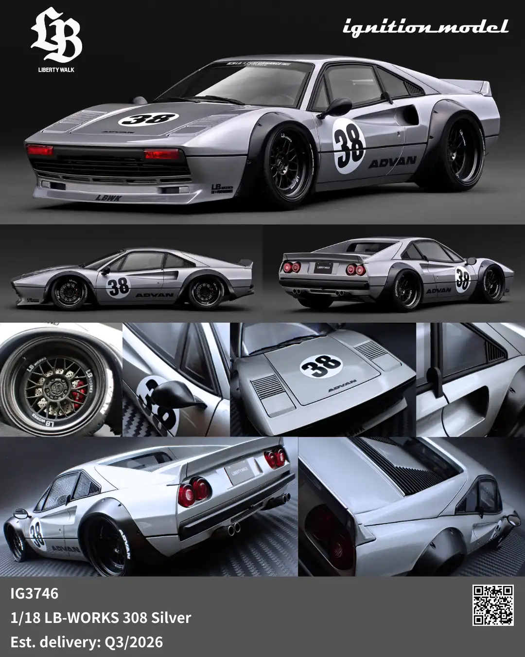 Preorder] Ignition Model 1:18 LB-WORKS Ferrari 308 Silver IG3746