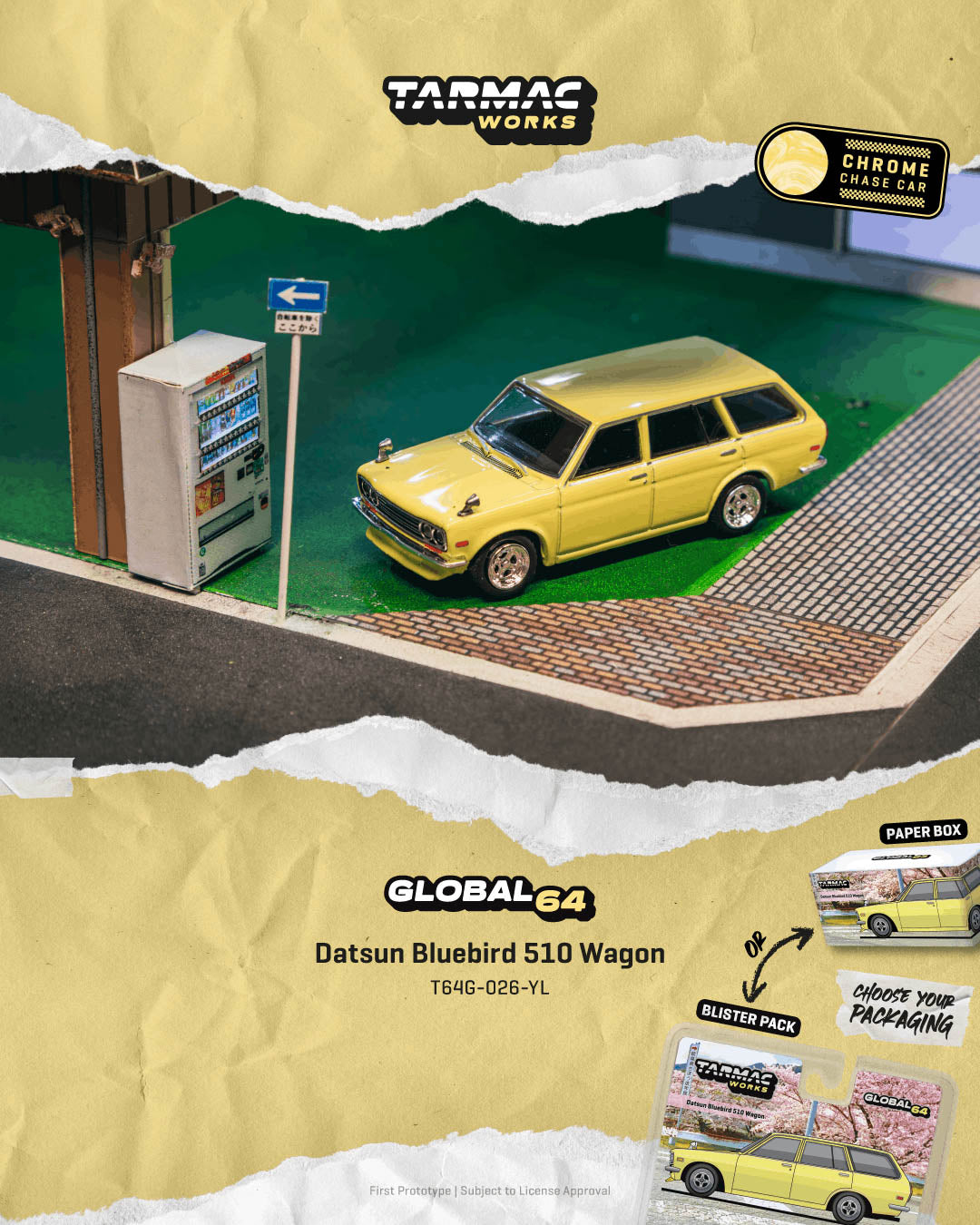 ミニカー WSI Collectibles Preorder] Tarmac Works 1:64 Datsun Bluebird 510 Wagon Yellow T64G