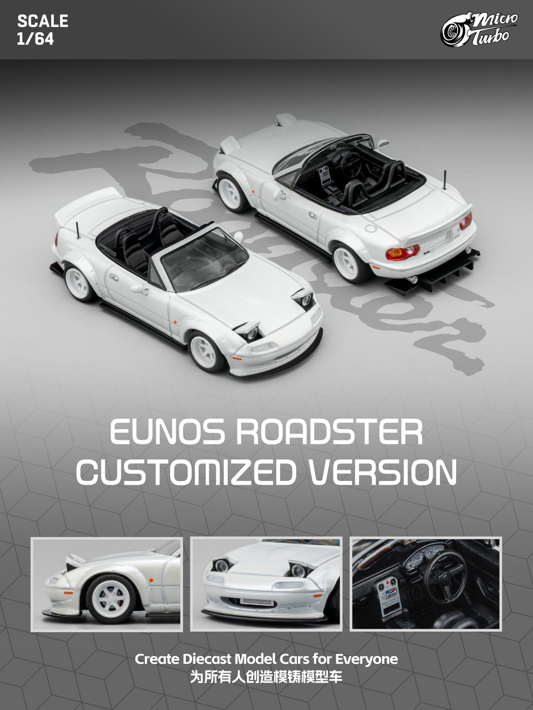 Microturbo 1:64 Custom MX5 Rocket Bunny - Metallic White MT6403C4
