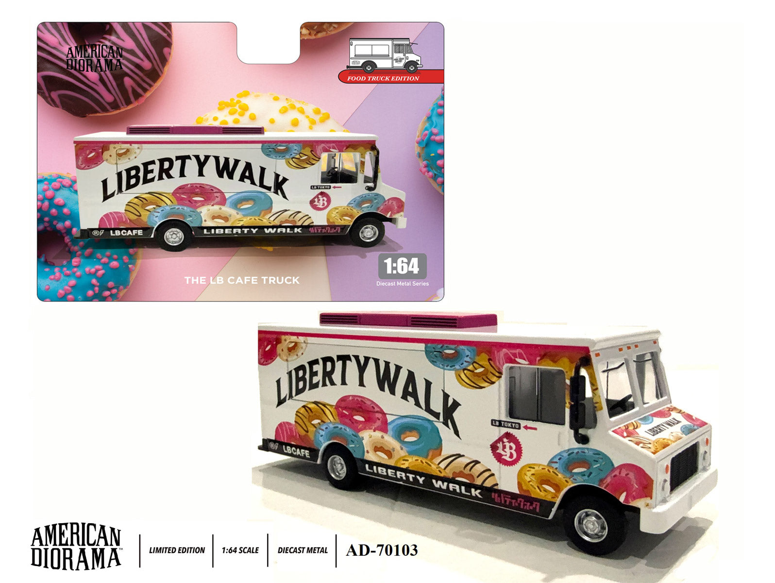ミニカー A.D 1/64 IN-N-OUT Food Track American Diorama 1:64 Food Truck series – LB Cafe AD-70103