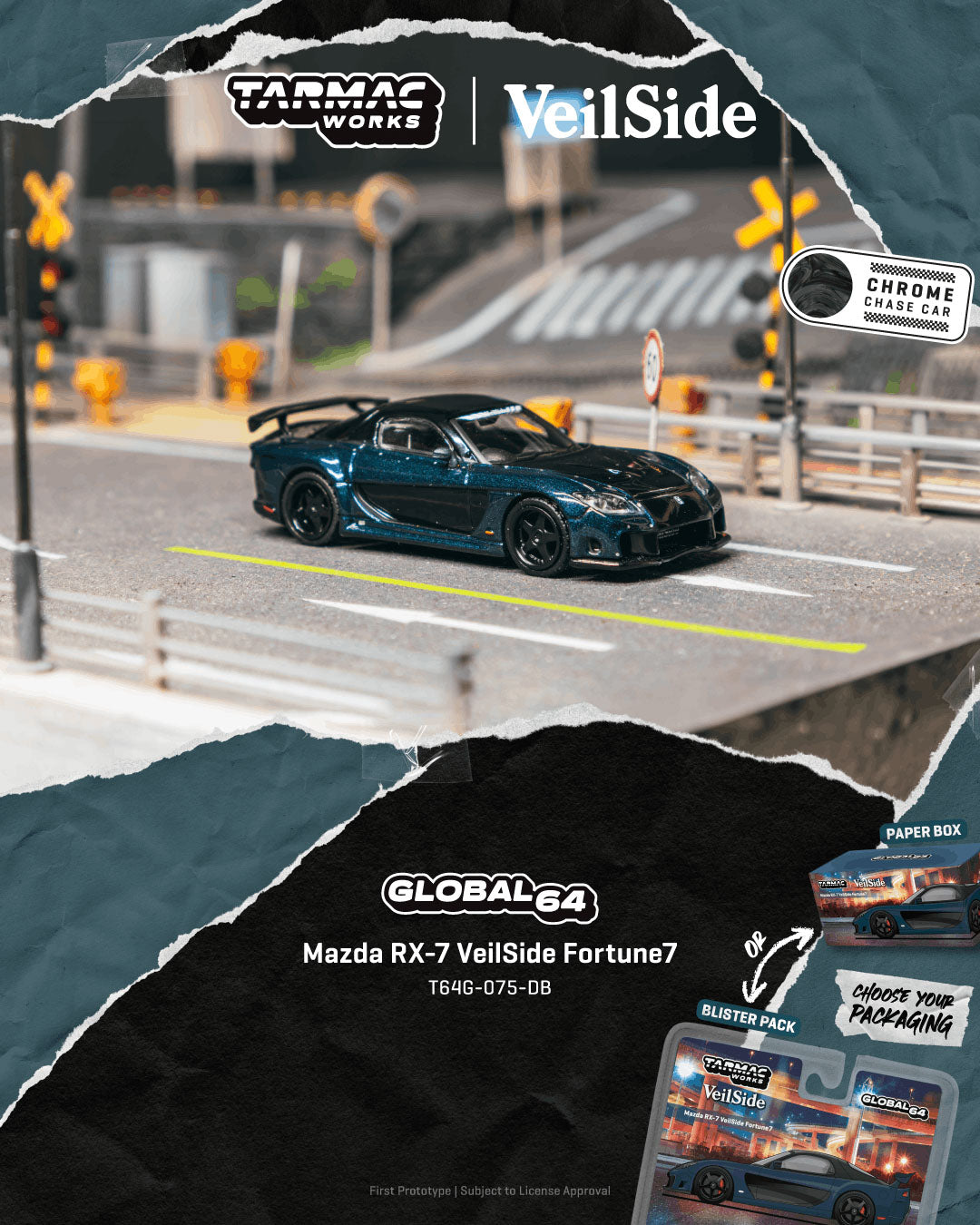 Preorder] Tarmac Works 1:64 Mazda RX-7 VeilSide Fortune7 Dark Blue