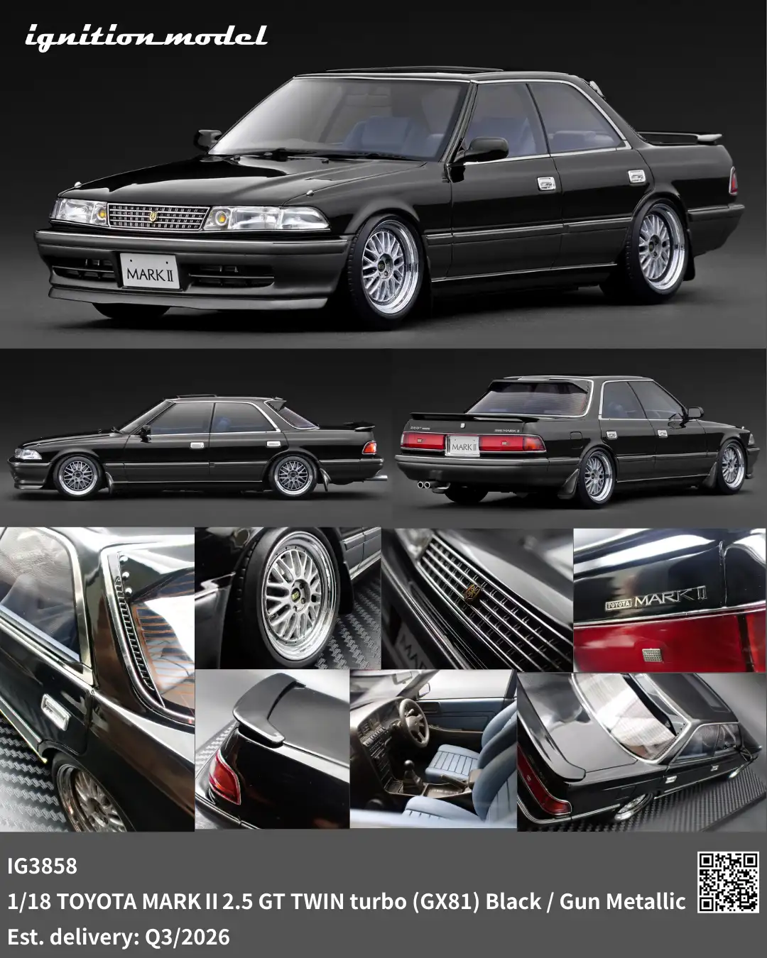 Ignition Model 1:18 TOYOTA MARKⅡ2.5 GT TWIN turbo (GX81) Black