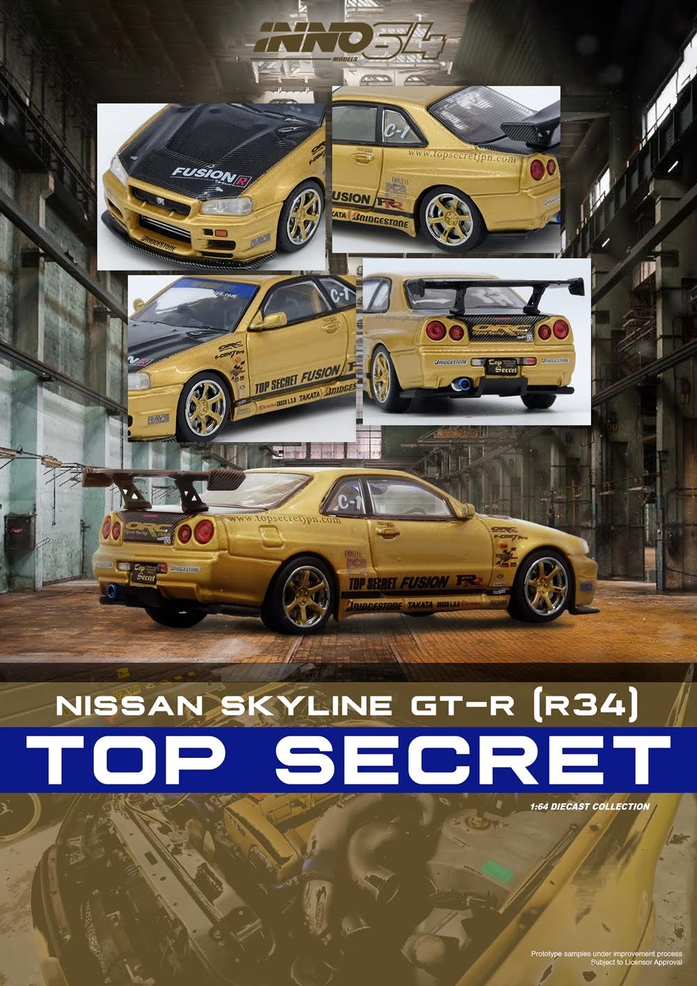 Inno64 1:64 NISSAN TOP SECRET R34 GT-R Gold