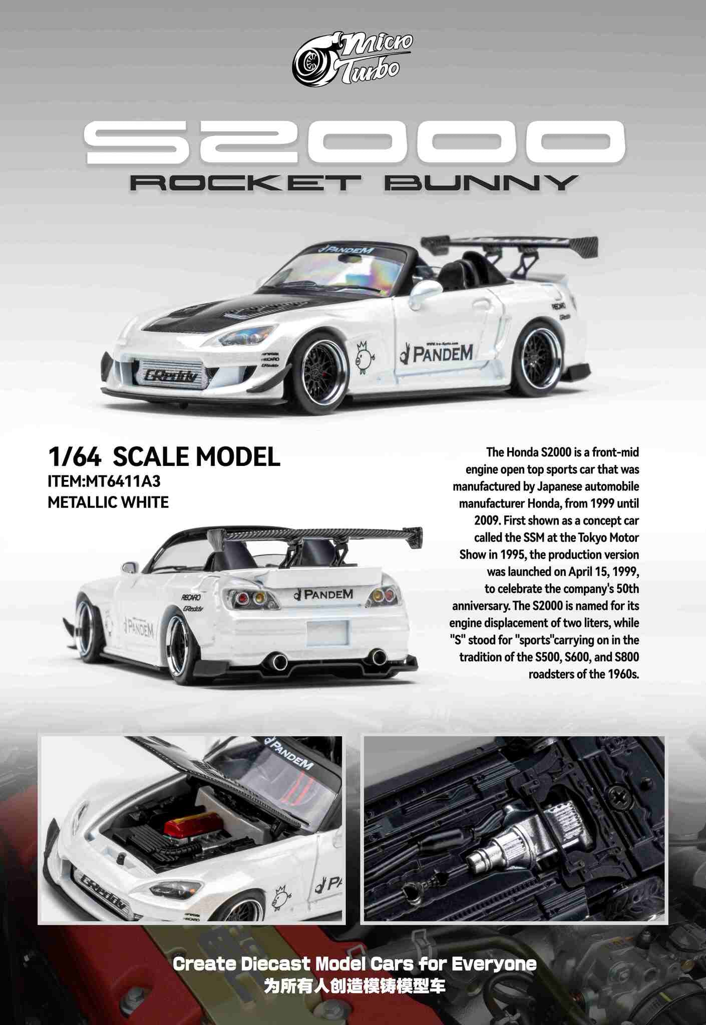 Preorder] Microturbo 1:64 Custom S2000 RB - Metallic White
