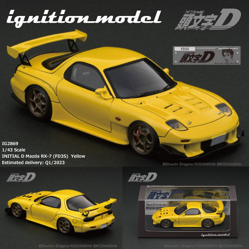 IG 1:43 INITIAL D Mazda RX-7 (FD3S) Yellow – Horizon Diecast