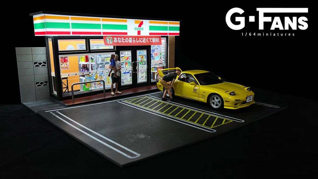 G.Fans 1:18 Diorama 7-11 Building Model 2 Parking Spaces 711801A