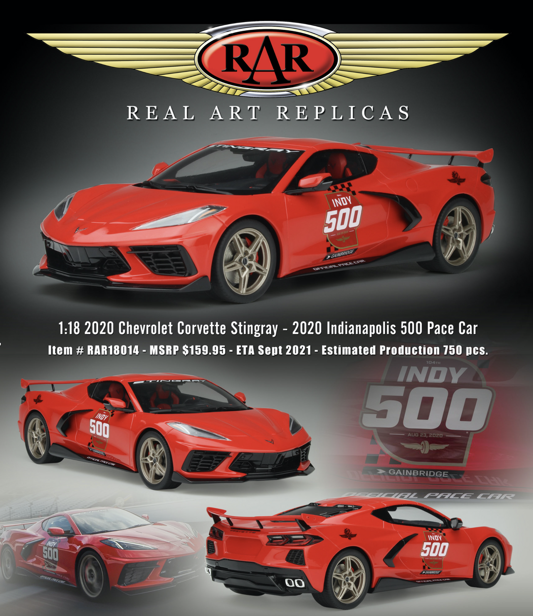 RAR 1:18 2020 Chevrolet Corvette Stingray 2020 Indianapolis 500 Pace Car RAR18014