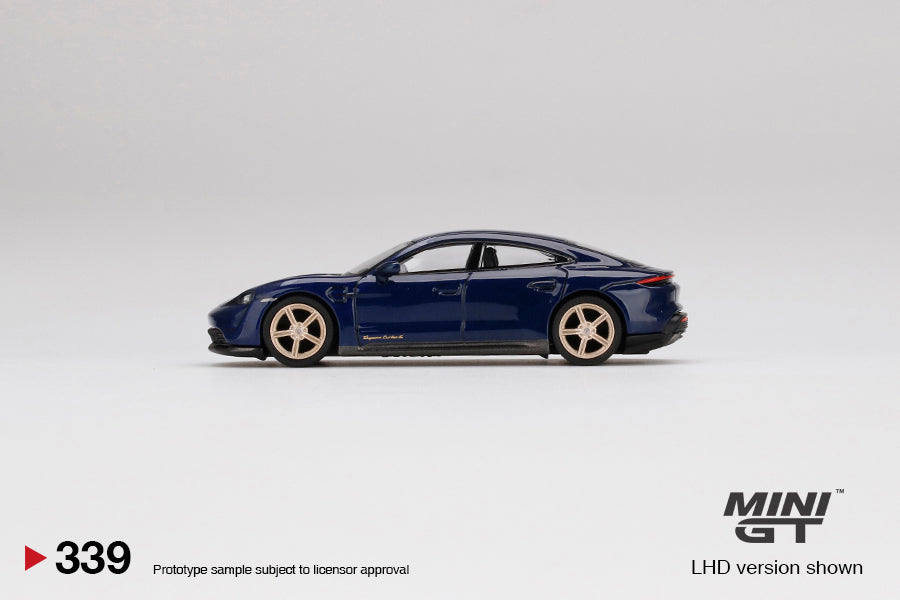 Mini GT 1:64 Porsche Taycan Turbo S Gentian Blue Metallic LHD MGT00339-L Side