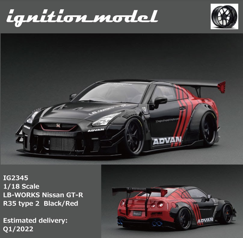 [Backorder] Ignition Model 1:18 LB-WORKS Nissan GT-R R35 type 2 Black/Red