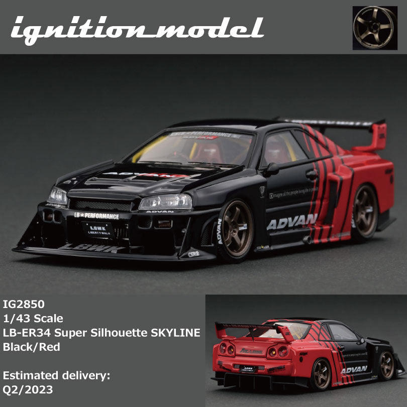 IG 1:43 LB-ER34 Super Silhouette SKYLINE Black/Red – Horizon Diecast