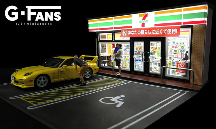 G.Fans 1:18 Diorama 7-11 Building Model 2 Parking Spaces 711801A