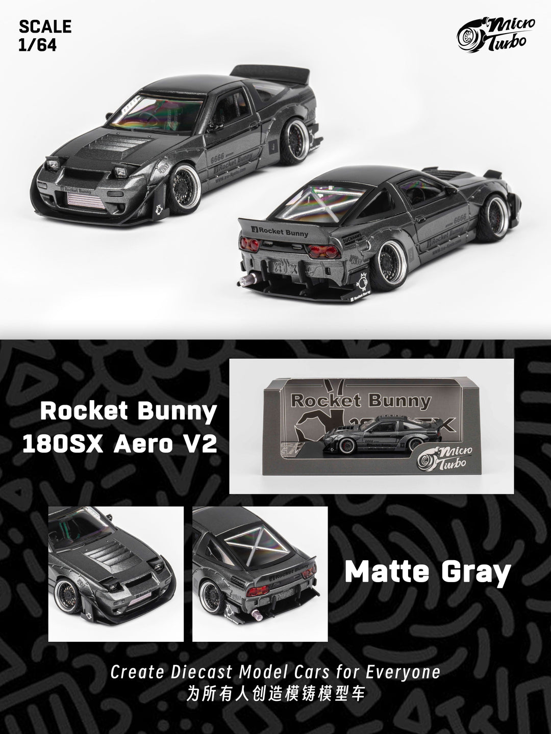 Microturbo 1:64 Custom Rocket Bunny 180SX - Frosted Grey – Horizon Diecast