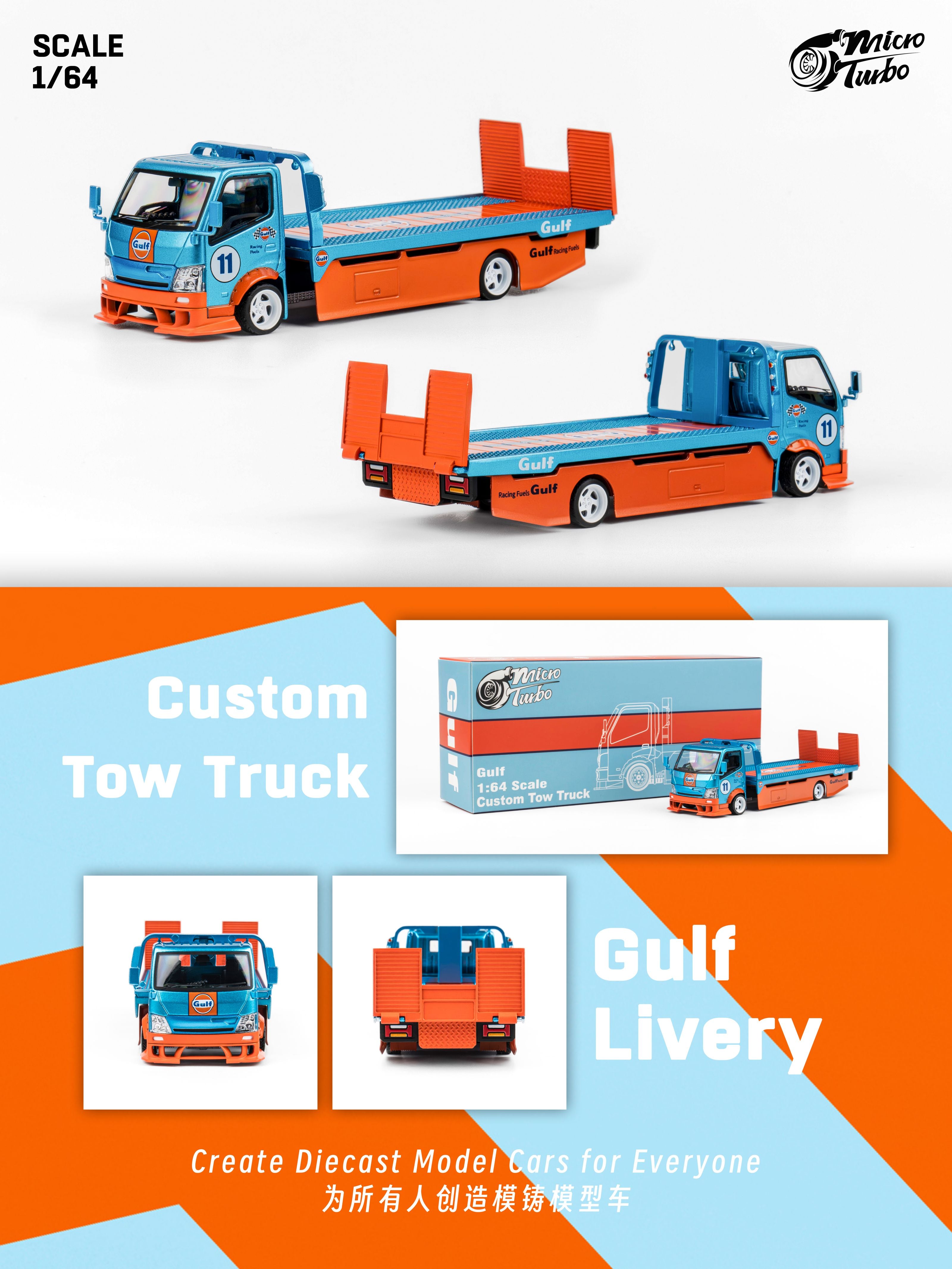 Microturbo 1:64 Flatbed Tow Truck - Gulf – Horizon Diecast