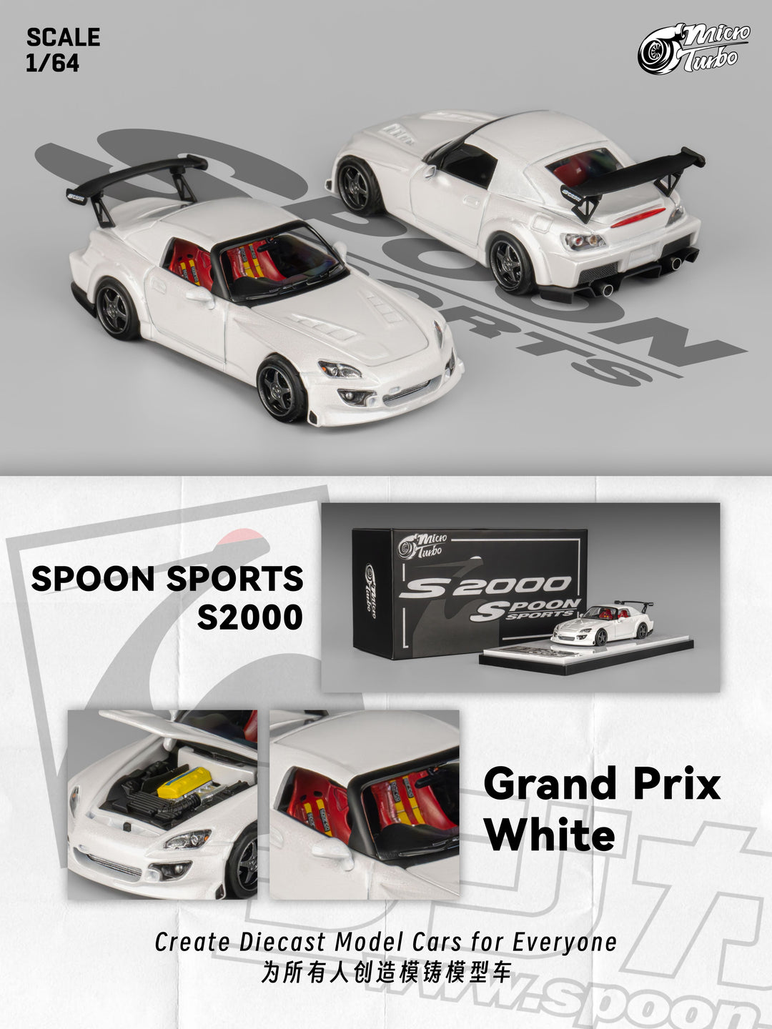 [Preorder] Microturbo 1:64 Custom S2000 Spoon Racing - White