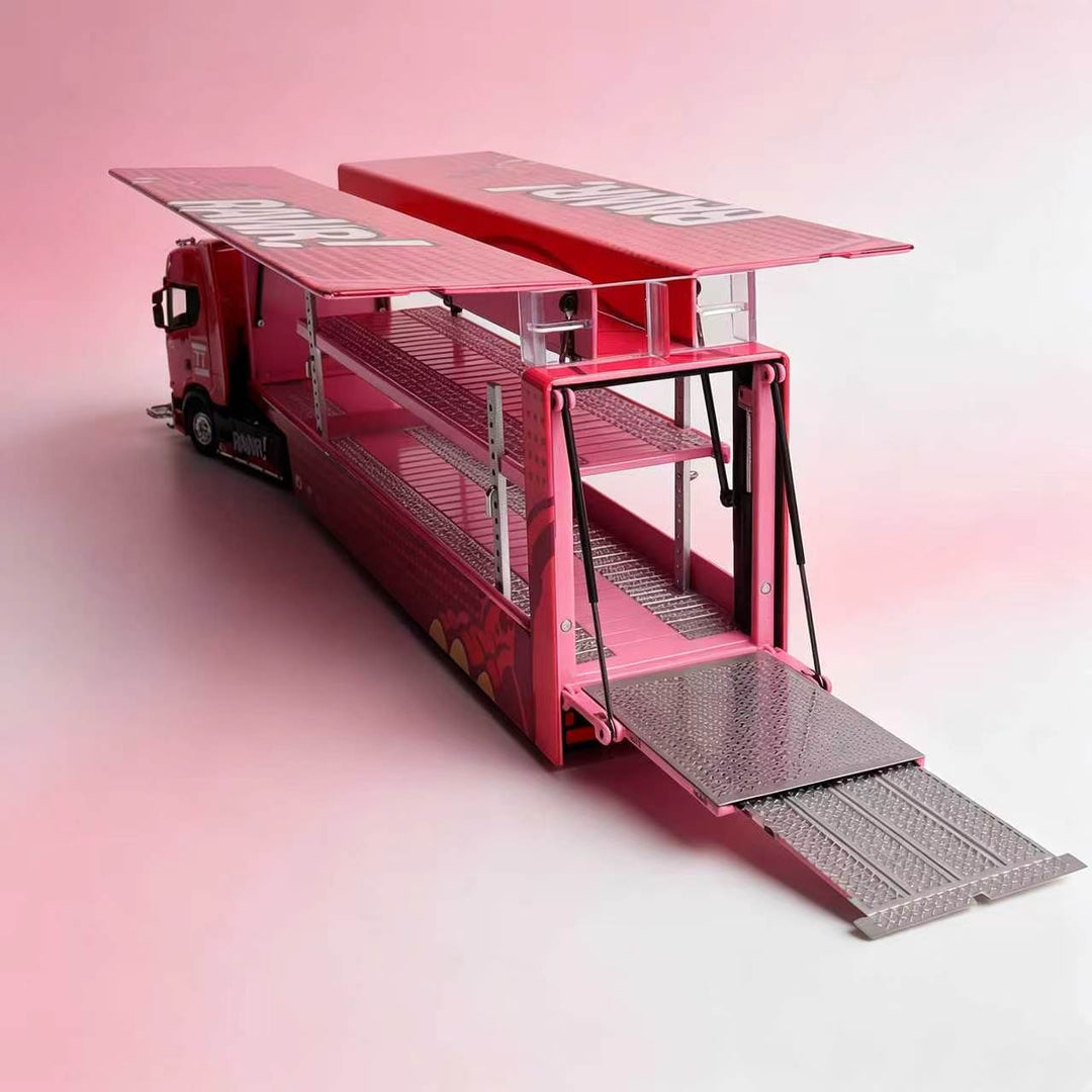 [Preorder] Kengfai &amp; MAXWELL 1:64 Scania S730 v8 Double Deck Enclosed Flying Wing Transporter - Pink Dinosaur