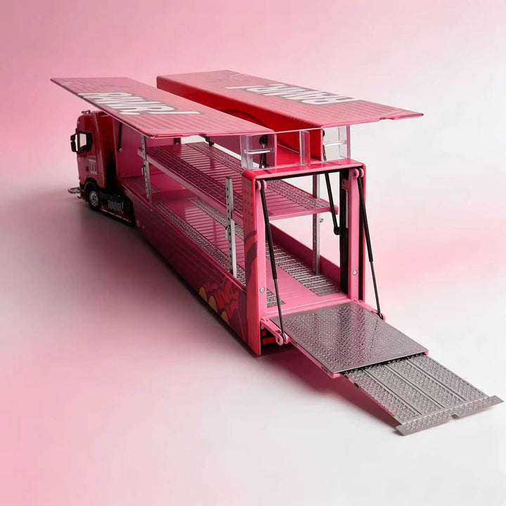 [Preorder] Kengfai &amp; MAXWELL 1:64 Scania S730 v8 Double Deck Enclosed Flying Wing Transporter - Pink Dinosaur
