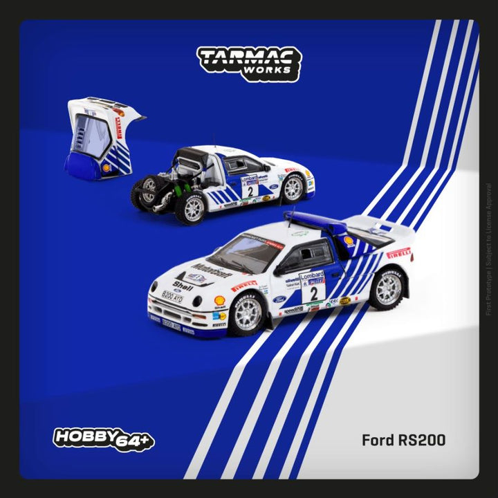 [Preorder] Tarmac Works 1:64 Ford RS200 Lombard RAC Rally 1986 T64P-001-86RAC02