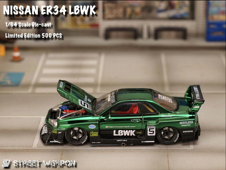 [Preorder] Street Weapon 1:64 NISSAN LBWK ER34 Special Edition - Chrome Green