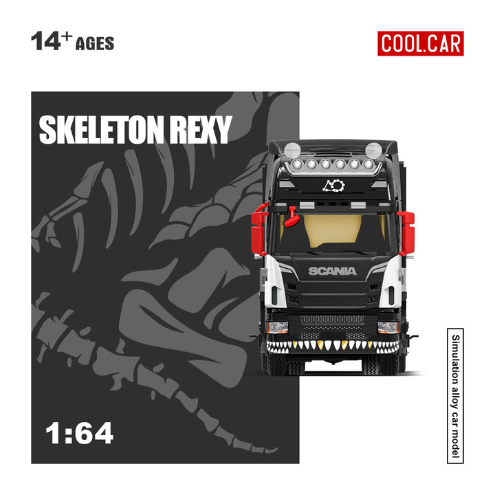 [Preorder] Cool Car 1:64 Scania flatbed trailer Skeleton Rexy Livery CC647505