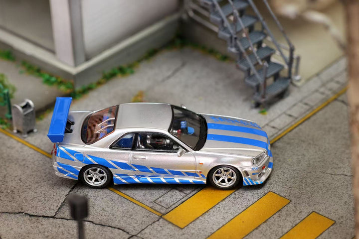 [Preorder] Mega Mega 1:64 Nissan Skyline GT-R R34 Silver Blue Livery