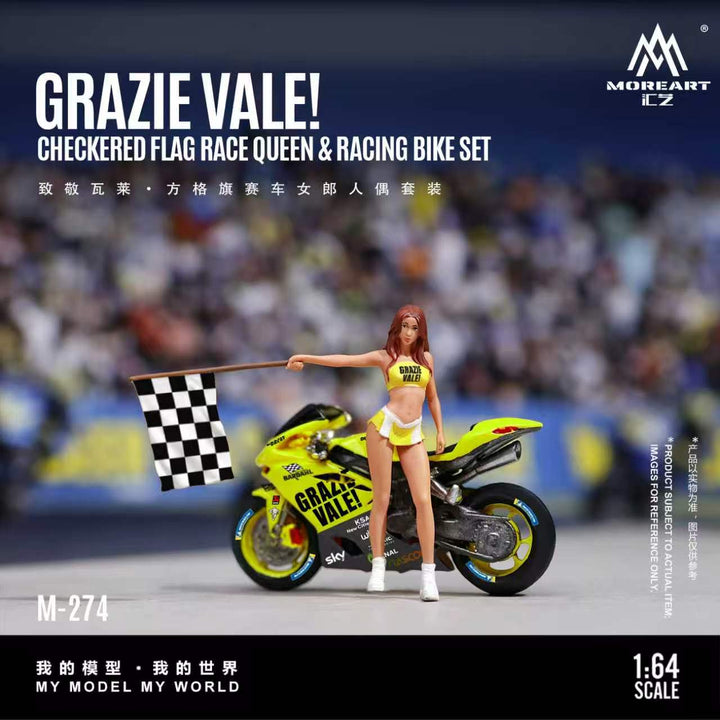[Preorder] MoreArt 1:64 GRAZIEVALE! CHECKERED FLAG RACE OUEEN &amp; RACING BIKE SET MO222274