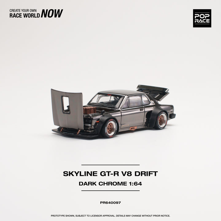 [Preorder] POPRACE 1:64 SKYLINE GT-R V8 DRIFT (HAKOSUKA) DARK CHROME