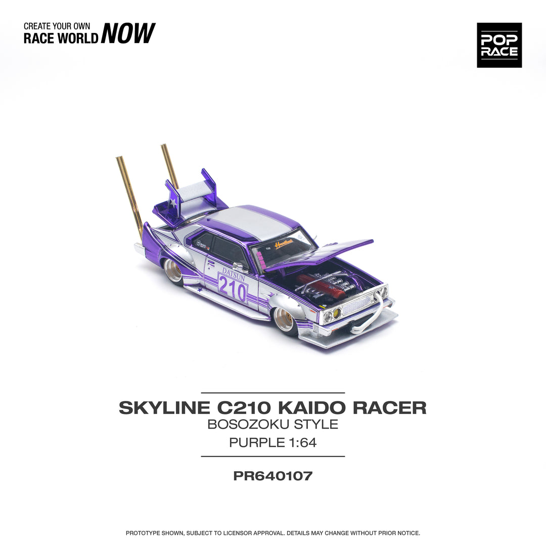 [Preorder] POPRACE 1:64 SKYLINE C210 KAIDO RACER (BOSOZOKU STYLE) PURPLE CHROME/SILVER