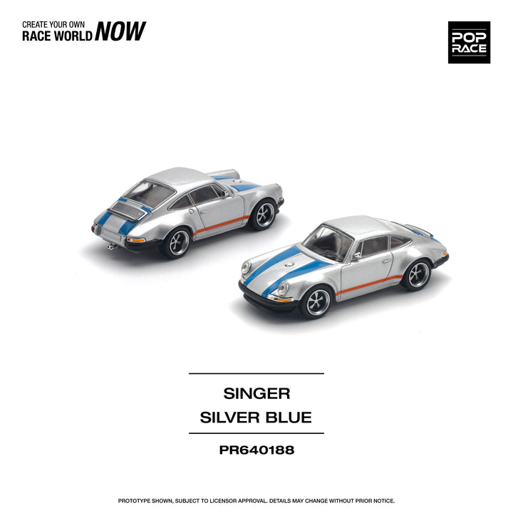 [Preorder] POPRACE 1:64 PORSCHE SINGER SILVER/BLUE PR640188