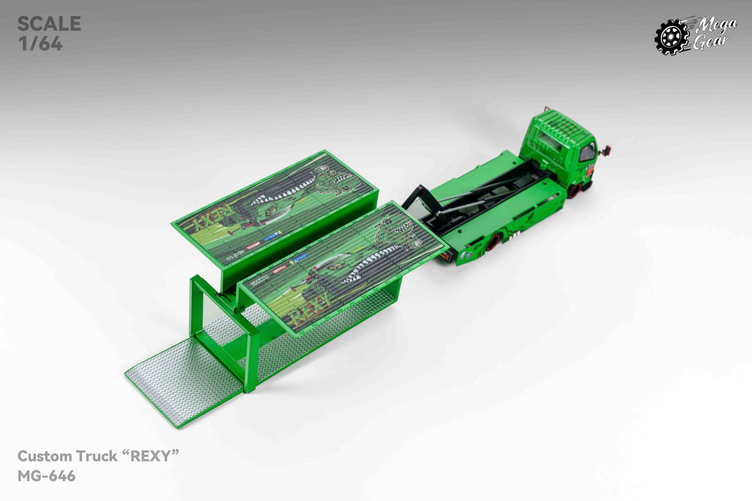 [Preorder] Mega Gear 1:64 Custom Box Truck - Green / Pink Dino (2 Versions)