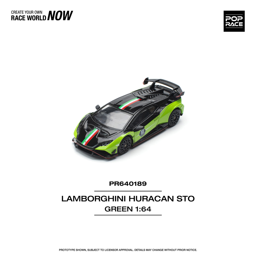 [Preorder] POPRACE 1:64 LAMBORGHINI HURACAN STO (LP640-2) 10 ANNIVERSARIO - GREEN/BLACK