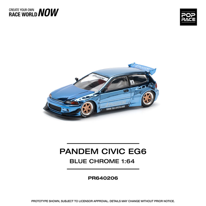 [Preorder] POPRACE 1:64 PANDEM CIVIC EG6 - BLUE CHROME PR640206