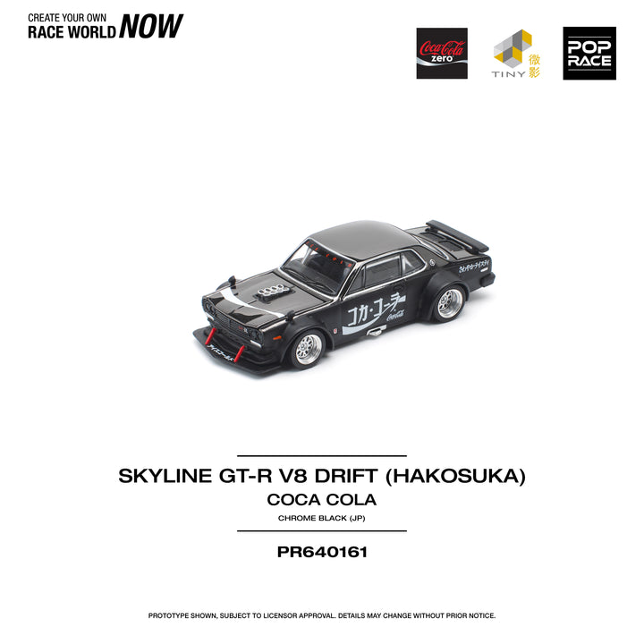 POPRACE 1:64 SKYLINE GT-R DRIFT (HAKOSUKA) - COCA COLA ZERO JP BLACK CHROME PR640161