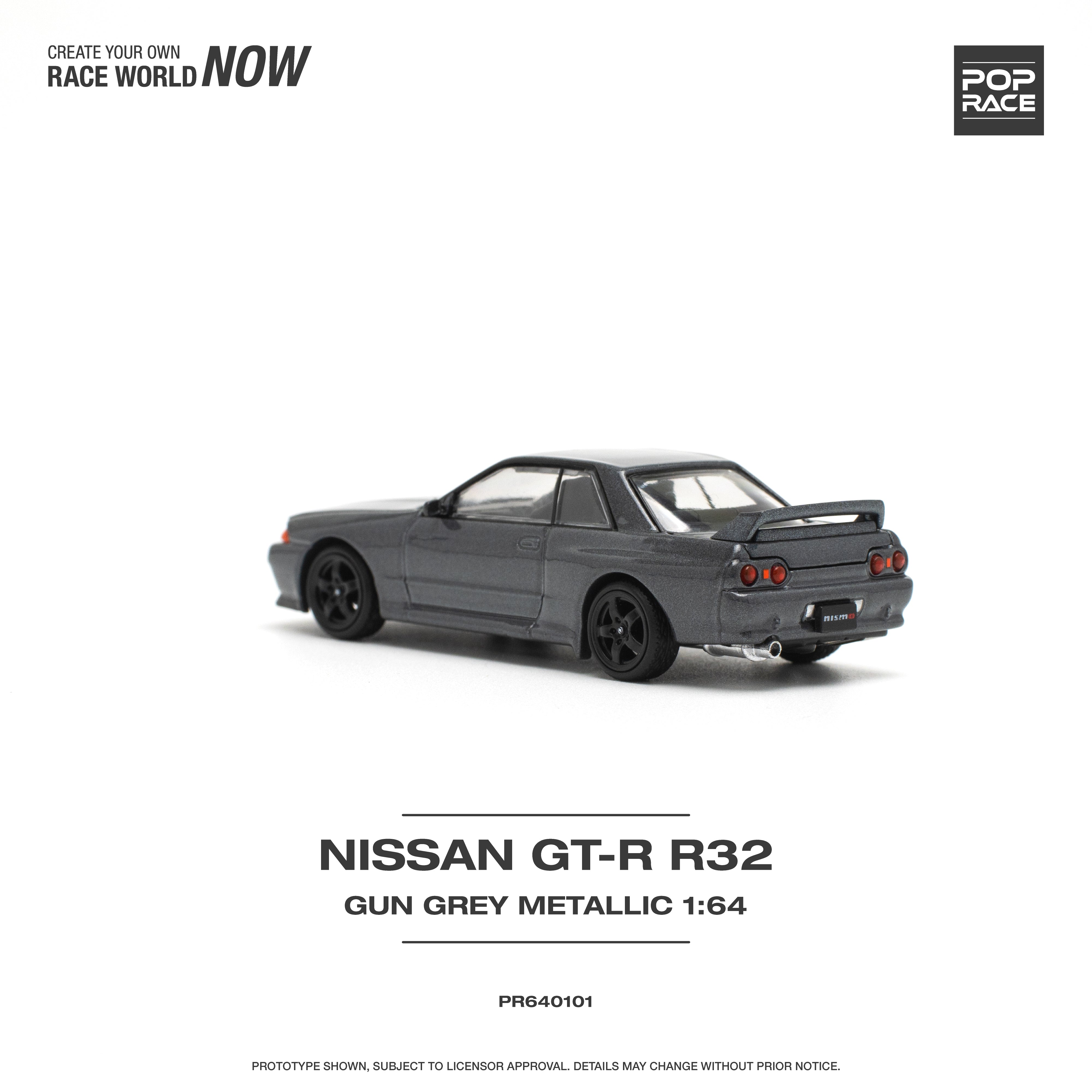 POPRACE 1:64 NISSAN SKYLINE GT-R R32 - GUN GREY METALLIC PR640101