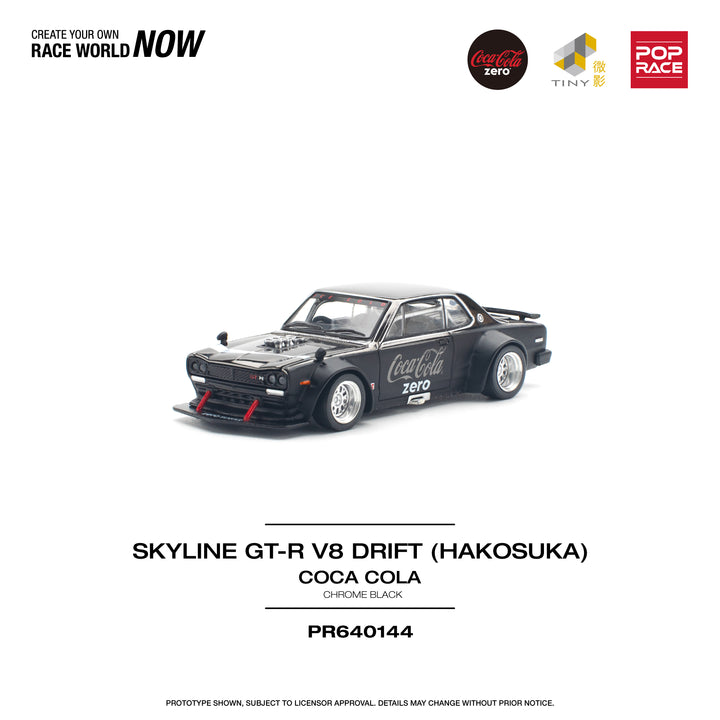 [Preorder] POPRACE 1:64 NISSAN SKYLINE GT-R V8 DRIFT (HAKOSUKA) COCA COLA ZERO CHROME BLACK