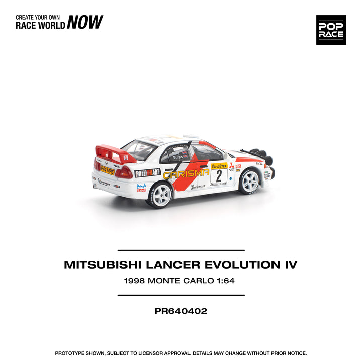 [Preorder] POPRACE 1:64 Mitsubishi Lancer Evolution IV - 1998 Monte Carlo Rally PR640402
