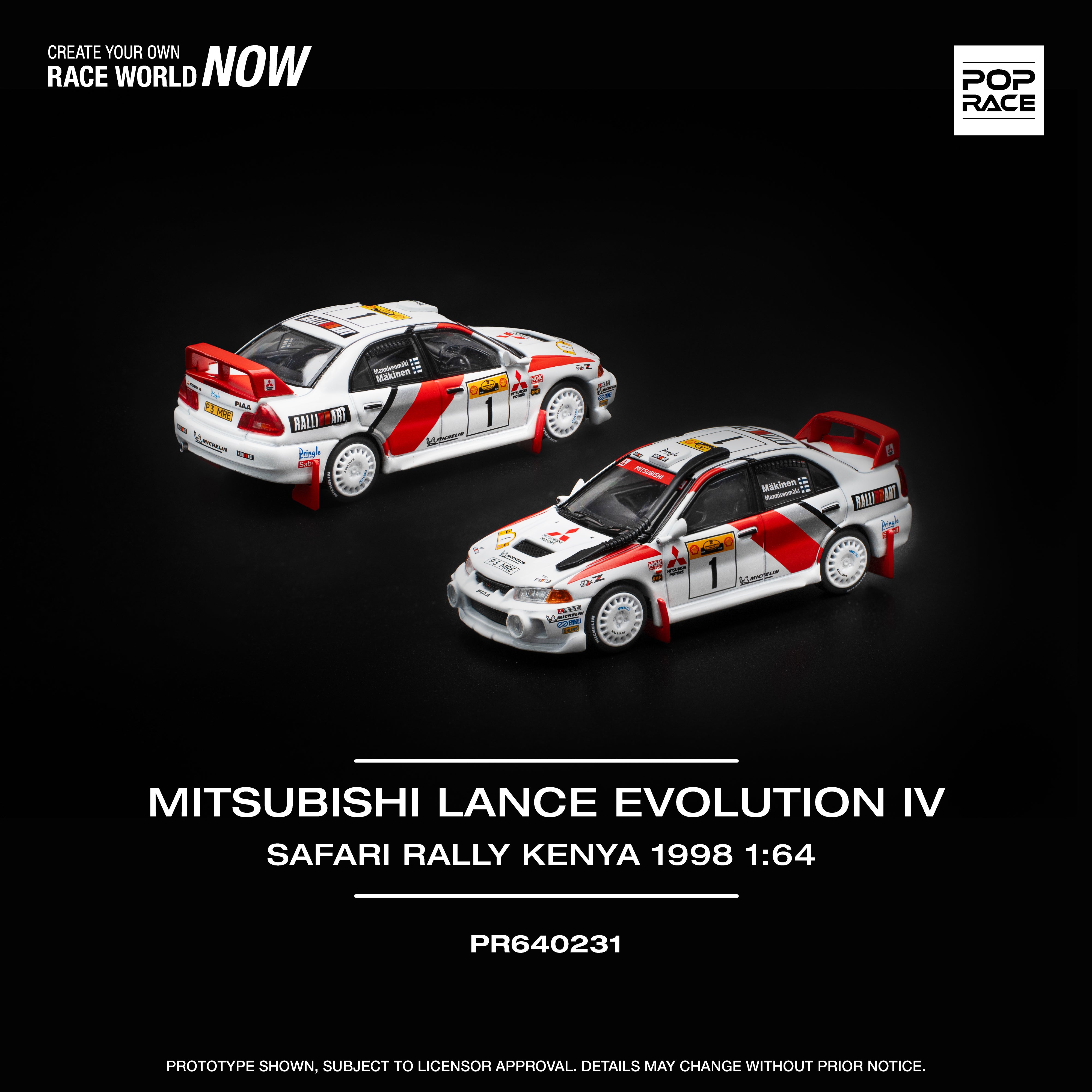 POPRACE 1:64 MITSUBISHI LANCE EVOLUTION IV SAFARI RALLY KENYA 1998