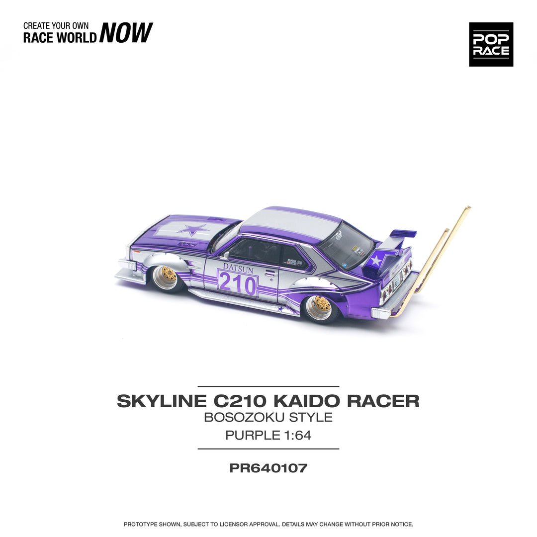 [Preorder] POPRACE 1:64 SKYLINE C210 KAIDO RACER (BOSOZOKU STYLE) PURPLE CHROME/SILVER