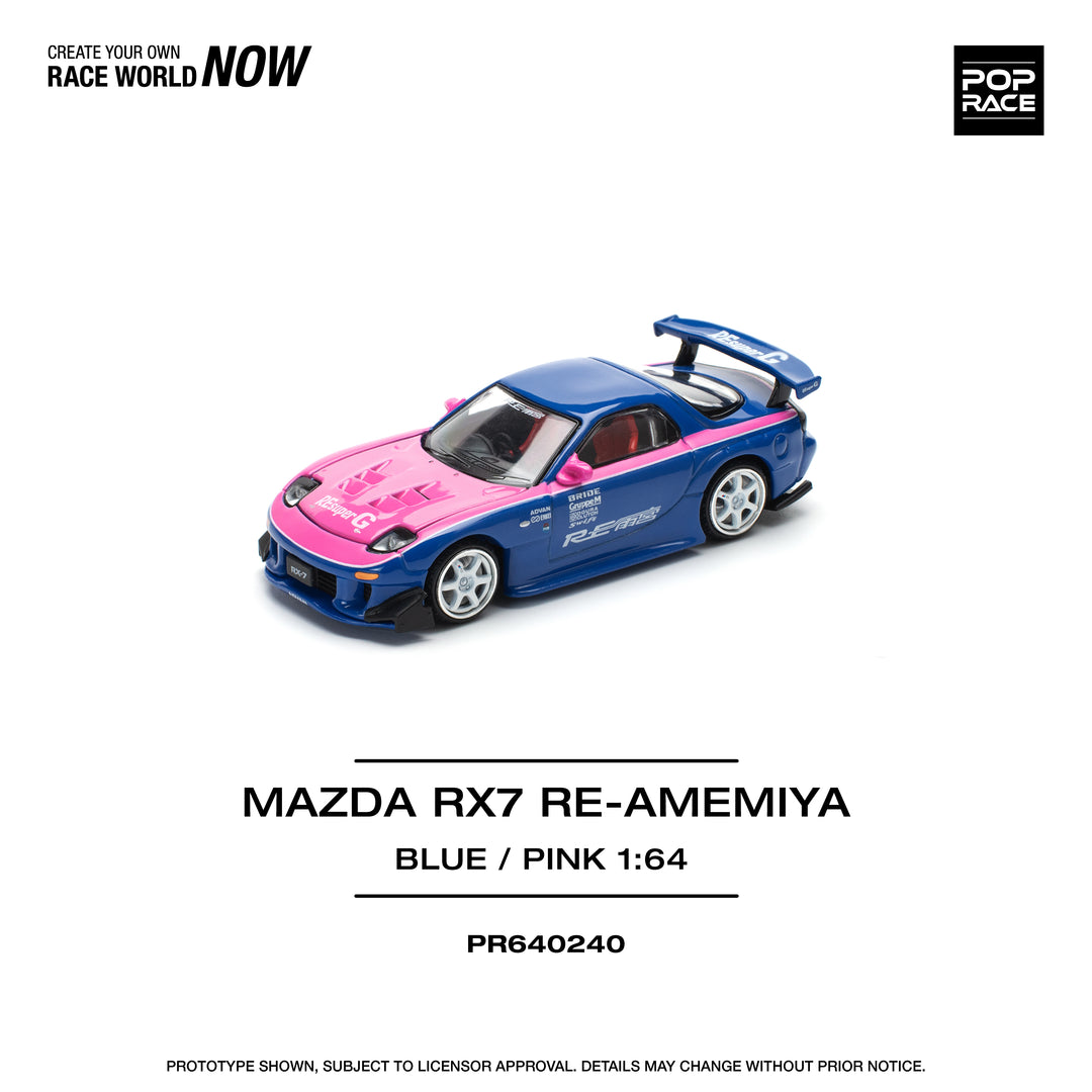 [Preorder] POPRACE 1:64 MAZDA RX7 RE-AMEMIYA - BLUE/PINK PR640240